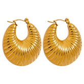Yhpup Gold Tone Chunky Ribbed Hoop Earrings