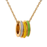 Tri-Ring Enamel Pendant Necklace
